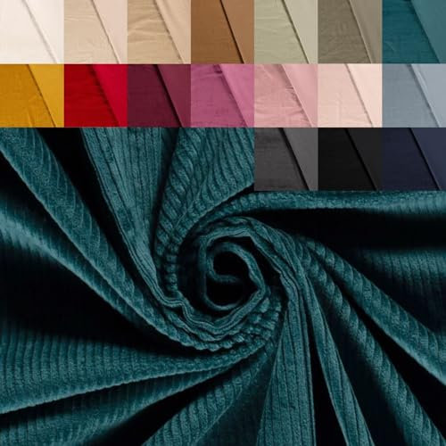Breitcord Stretch Meterware - robuster Cordstoff - Baumwollcord dehnbar - dicker Rippenstoff - breit gerippt - Cord Baumwolle *ab 50 cm, Farbe: 024 Petrol