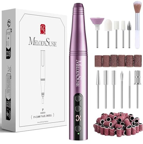 MelodySusie Ponceuse pour Ongles Professionnelle sans Fil 11 en 1 Kit，PC180F Lime à Ongles Électrique Rechargeable pour Ongles en Acrylique et Gel, 25 Vitesses pour Manucure Pédicure, Violet