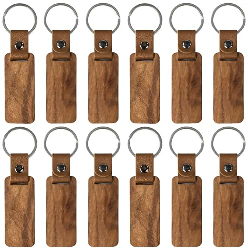 Carreneu Holz Schlüsselanhänger - 12 Stück Personalisierbar für Lasergravur DIY Verschiedene Schlüsselanhänger