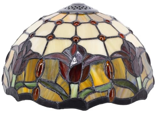 Tiffany Lamp Shade Replacement Only 12X6 Inch Stained Glass Style Lampshade with Cap fit for Table lamp Pendant Light Ceiling Fixture (Red Tulip Flower)