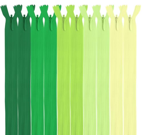 MARARDI [Packung 10 Unsichtbaren Reißverschlüssen [Grün] Nylon [12 cm] Nähen und Basteln zum Kleidung Taschen Stoff für Nähmaschine Patchwork Plastik Baumwolle Zipper mit Metallreißverschluss