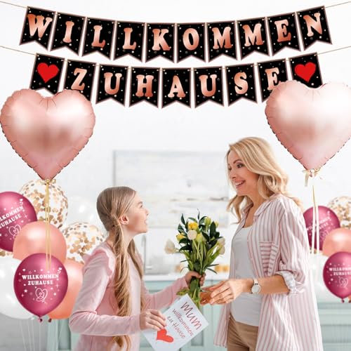 YBwanli willkommen zuhause,25Stück welcome home,herzlich willkommen girlande zurück,Elegante Roségold-Tonkombination,Geeignet für: Einweihungsfeier, Zuhause, Geburt, Urlaubsdekoration