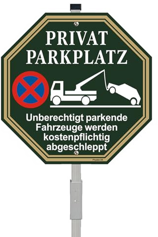 Phyabe Privatparkplatz Schild, 35 x 25 cm Aluminium 70 cm Höhe | Parkverbotsschild mit Abschlepphinweis, wetterfest, rostfrei, UV-beständig, mit vorgebohrten Löchern, Gewerbe & Privatbereich
