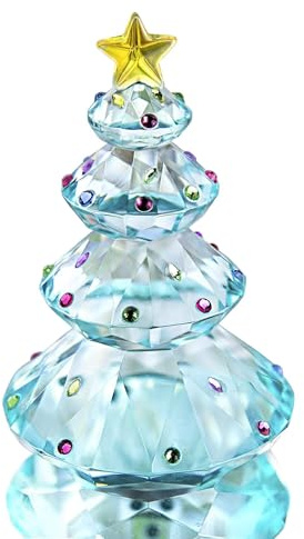 3.5 Blau Kristall Weihnachtsbaum Figur Sammlerstück Christmas Tree | Weihnachtsbaum Statue Briefbeschwerer Weihnachten Geburtstag Geschenk Deko Frauen Crystal Blown Glass Christmas Tree Figurine