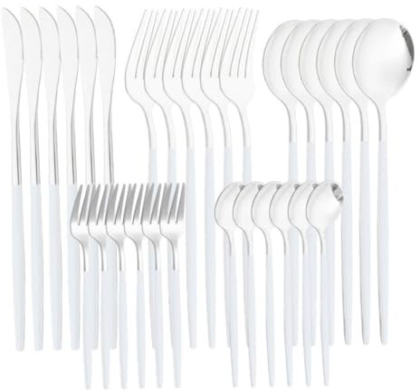 Ensemble d'argenterie en acier inoxydable couverts de table de table de table Ustensiles pour cuisine 30pcs couverts blancs