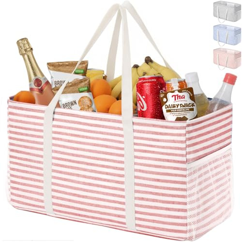 Lifewit Bolsa Compras Grande 46 L, Tote Plegable con Estructura de Alambre Metálico y Asas Reforzadas, Tote Bag para Supermercado, Picnic, Playa, Lavandería, Coche, Camping, Rosa