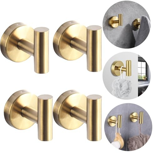 Boxonly Gancho resistente de acero inoxidable con ventosa sin taladro, ganchos para toallas de baño y cocina, color dorado, 4 piezas, fuerte sujeción de succión, extraíble, capacidad de hasta 5 kg,