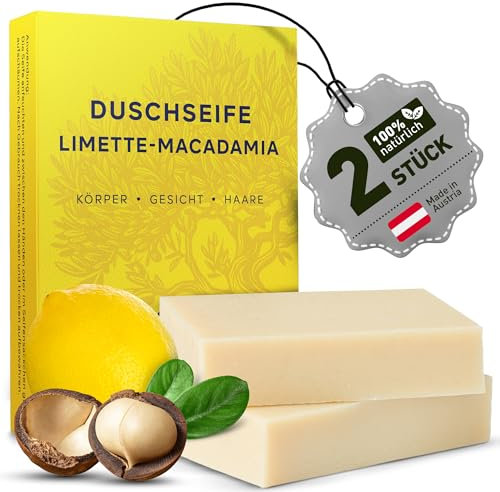 larum sports feste Duschseife Männer Limette-Macadamia – festes Duschgel – Seife für Haare, Körper, Gesicht – festes Shampoo – Herren Naturseife – 2x Bio Seife à 85g