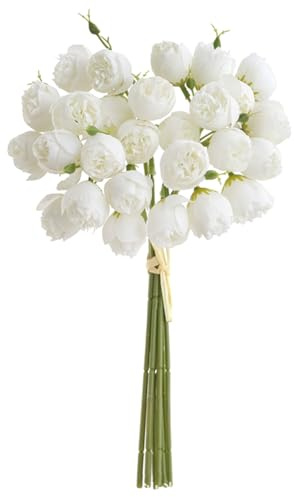 belupai Fiori di Ranuncolo Artificiali con Steli, Fiori di Ranuncolo in Seta Finta 12,2 Pollici Bouquet da Sposa Fai da Te Composizione Floreale Rose Finte Peonie per Vasi Festa