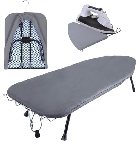 Oungy Foldable Table Top Ironing Board, 80 x 31 x 16cm Compact Folding Steam Iron Table Ironing Board with Cover, Non-Slip Folding Legs for Apartments