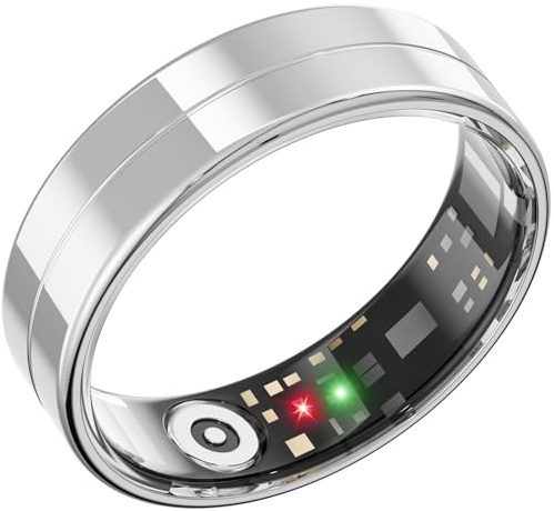 Anillo Inteligente de Salud, Monitoriza Automáticamente la Frecuencia Cardíaca, el Sueño, la Temperatura Corporal. 24/7. Anillos para hombre y Mujer, sin Suscripción, para Android e iOS (Plata,9)