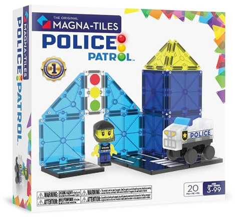 Magna-Tiles Police Patrol - Juego de construcción magnética de 20 Piezas, la Marca Original de construcción magnética