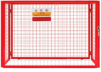 Gas Bottle Cage 100cm x 140cm x 50cm Collapsible Red Mesh Secure Lockable Storage Powder Coated Galvanised Steel 3mm Wire Thickness 4 x 19kg Cylinder Bottles FREE Warning Sign Padlock & 2 Keys