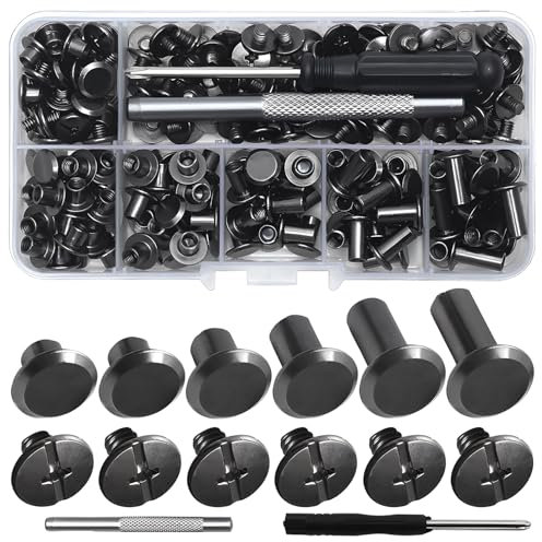 SMLOPLOM 110 viti per libri, M5 x 4/5/6/8/10/12 mm, rivetti cavi, adatti per articoli in pelle, borse, scatole per scarpe, armadi e altri raccordi per mobili, colore argento