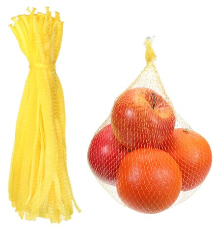 sourcing map 100 Pcs Reusable Mesh Produce Bags, 35cm/14 Inch Washable Net Storage Bags Reusable Grocery Reusable Storage Bags for Fresh Fruit Vegetables Seafood, Yellow