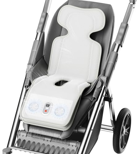 PANERGY Baby Stroller Cooling Pad, 3D Breathable Carseat Cooling Pad with 2 Built-in Blower, Max 10H Ventilation 3 Speeds 10000mAh Rechargeable Cooling Mat Liner for Toddler Baby Summer Essentials