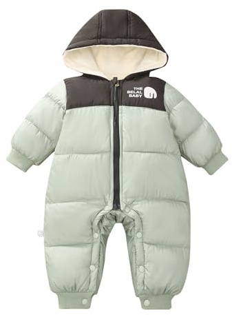 JiAmy Baby overall, baby pojkar flickor vinter overall sparkdräkt nyfödd snöoverall 6–24 månader, Grön, 9-12 månader