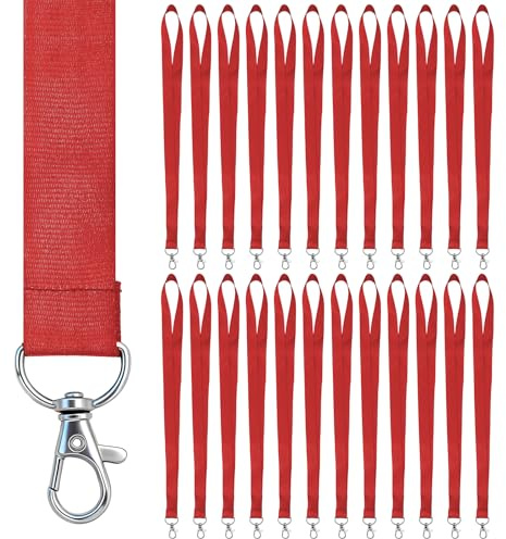 Piuluvor® 25 Stück Schlüsselband zum Umhängen 45 × 2 cm Lanyard Rot | Lanyards mit Drehbarem Metallclip, Schlüsselbänder Rot Schlüsselband für Schlüssel Ausweis Namensschild Trillerpfeifen