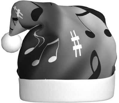 GUOLGP Gorro de Navidad con estampado de notas musicales, gorro de Papá Noel, celebraciones, unisex, accesorio de disfraz de fiesta de Navidad