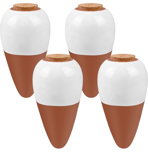 Lot de 4 mini Olla en terre cuite - 320 ml - Arrosage automatique et respectueux de l'environnement - Pour plantes d'intérieur - Système d'irrigation naturel - Distributeur d'eau pour plantes