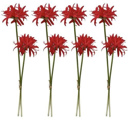 Stakee 4 Bulbos Artificiales De Lirio Araña Rojo, Flores Artificiales Equinox con Tallo Largo para Fotografía, Decoración De Jardín Y Hotel.