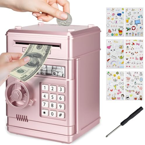 TOSUTO Spardose für Kinder,Elektronische Spardose Safe mit Passwort & Automatischer Geldannahme,Inkl 6 Aufkleber,Schraubendreher,Geschenk für 3-12 Jahre Jungen & Mädchen