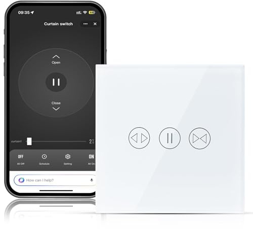 Interruptor de Persiana Inteligente WiFi, Interruptor Táctil para Cortinas 86*86mm Interruptor Pared WiFi, Control Mediante APP Smart Life/Tuya, Control por voz de Alexa/Google Home (Necesita Neutro)