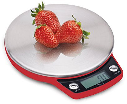 Ozeri ZK011-R Precision Pro Stainless-Steel Digital Kitchen Scale with Oversized Weighing Platform, Stainless Steel, Stainless on Red
