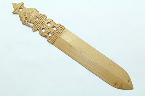 Rajasthan gems Handgefertigter Brieföffner aus Sandelholz, dekorativer Artikel, Elefantenfigur auf Griff, 17,8 cm