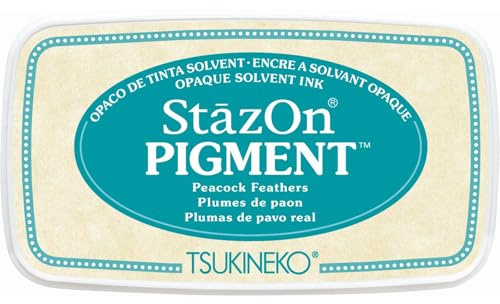 Tsukineko StazOn Pigmenttinte Stempelkissen - Blau, Peacock Feathers - Groß - Deckend, Lufttrocknend, Wasserfest - Embossing