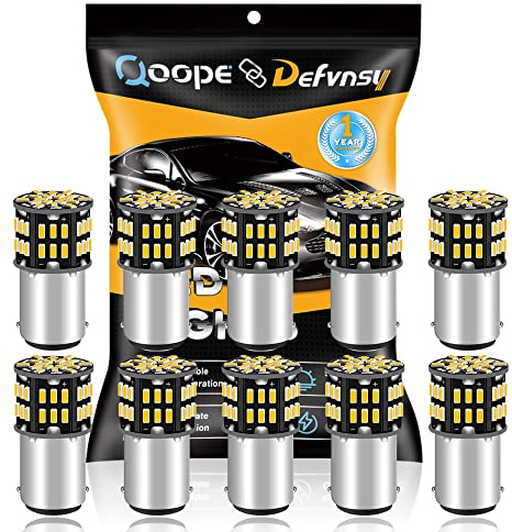 Defvnsy - Paquete de 10 - Bombillas LED Blanco cálido 3000K 1142 BA15D 3014 Lámparas 54-SMD para iluminación interior de 12 V, caravana, remolque, luz de patio, luz de freno, bombillas traseras