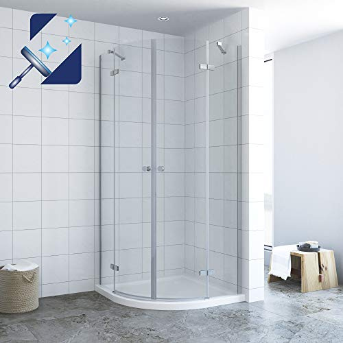 Duschkabine Viertelkreis 80x80 x 195 cm mit Drehtüren an Festteilen Pendeltüren 6mm ESG klar Glas mit Nano Beschichtung, Runddusche Duschabtrennung Rund Dusche Scharniertüren nach außen geöffnet
