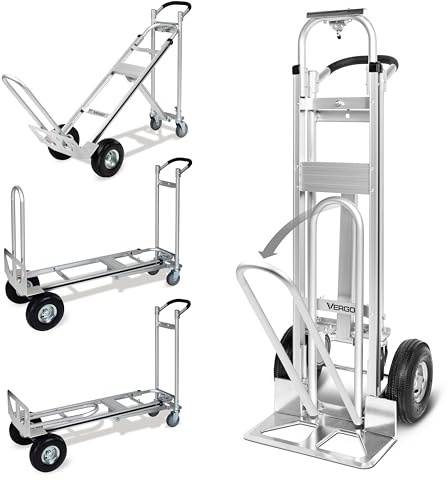Vergo Industrial Convertible Hand Truck - AS7A2 Heavy Duty Aluminum 3 in 1 Dolly (750 lb Capacity) Lightweight Frame, Ergonomic Handle, Extendable Loop, Versatile Moving Dolly (3 Positions, 53 High)
