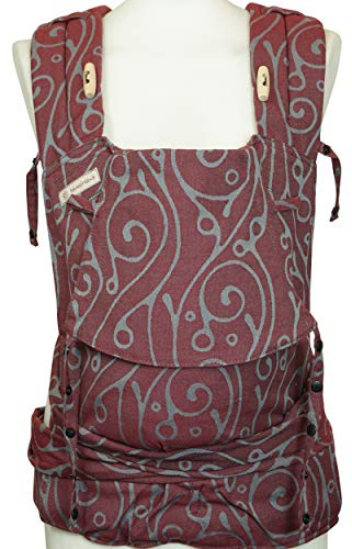 Fräulein Hübsch SoftTai Babysize Half Buckle in Seaweed Bordeaux für Neugeborene ab Geburt bis Kleinkindalter (50/56 – 80/86 cm) - ergonomisches Tragesystem nach EU-Sicherheitsnormen