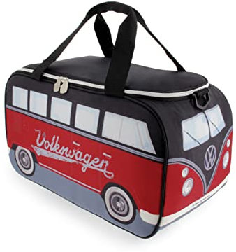 BRISA VW Collection - Volkswagen isolierte Kühl-Wärme-Thermo-Picknick-Lunch-Tasche-Box für Lebensmittel im T1 Bulli Bus Design (Rot & Schwarz/25 L)