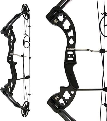 Drake Draco Compoundbogen – 30–70 lbs – einstellbare Auszugslänge 25,5–31 Zoll – bis 330 fps Pfeilgeschwindigkeit – Aluminium Mittelstück – Komplettset mit Peep Sight, Dämpfern & Köcher