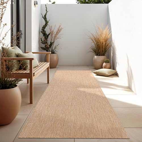 Paco Home Outdoor Teppich, Wetterfest Pflegeleicht Küchenteppich Ideal für Terrasse Balkon Garten, Flachgewebe Sisaloptik Modern Einfarbig meliert, 80x150 cm Läufer, Natur