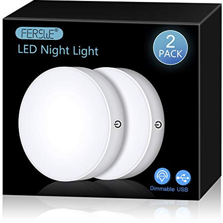Ferswe Luz Nocturna, LED Luces Noche con Batería de 1000 mAh, Luz Táctil Regulable para Armario, Dormitorio, Baño, Cocina, Salón (2 Piezas)