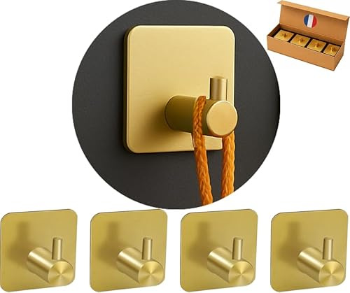 Belim's Crochet Adhésif Mural Dore Accroche Serviette Salle De Bain WC Porte Serviette Patere Adhésive Cuisine Porte Torchon Auto-adhésif Puissant Support Autocollant Attache Sans Percer (Or Gold)