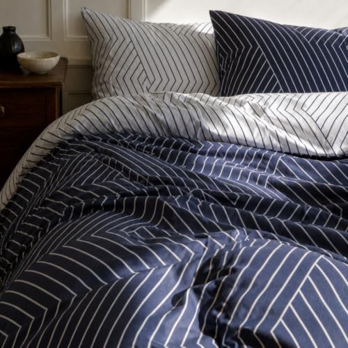 LERUUM Sommer Bettwäsche 155x220 Baumwolle Marineblau 1 Kissenbezüge Set | Weicher, gestreifter Baumwoll-Bettbezug für Jungen und Teenager mit modernem Design. Hautfreundlicher Bettbezug Allergiker.