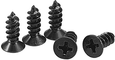 uxcell M4 x 12mm Wood Screws Phillips Flat Head Carbon Steel Self Tapping Screws Black 100pcs