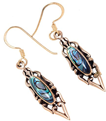 WINDALF Vintage Ohrhänger LIZA 4.4 cm Meeres-Opal Pauamuschel Hochwertige Bronze