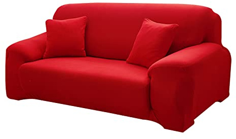 ENEN Funda Sofá Elastica, Color Sólido Funda para Sofá 1/2/3/4 Plazas Universal Ajustables Extensible Cubierta Sofá Antideslizante Forro de Sofá para Salon (Rojo,3 Plazas(181-230cm))