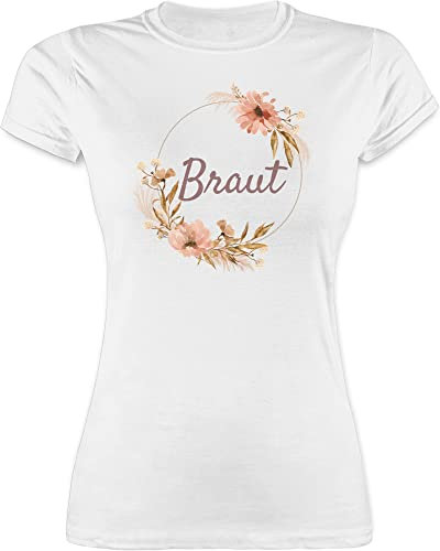 Shirt Damen - JGA Junggesellenabschied Frauen - Braut Bride - M - Weiß - Tshirt Blumen t-Shirts junggesellinnenabschied Bachelorette Party Flowers tailliert t-Shirt jungesellinnenabschied