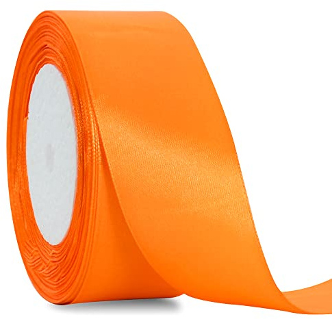 TONIFUL Satinband hellgoldfarben, breit, massives Stoffband für Hochzeit, Auto, Schneiden, Zeremonie, große Öffnung, Stuhlschärpe, Haarnähen, Handwerk, Party, Dekoration-Orange 4cm x 20m