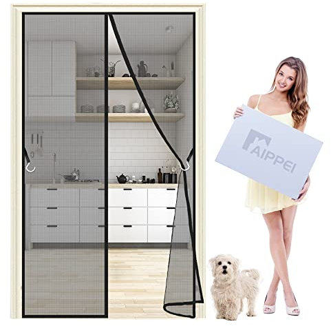 Magnet Fliegenschutz Türen, 60x220 cm Feines undurchdringliches Gitter, vollmagnetisch, schließt automatisch ohne Insekten durchzulassen, Anthrazit P