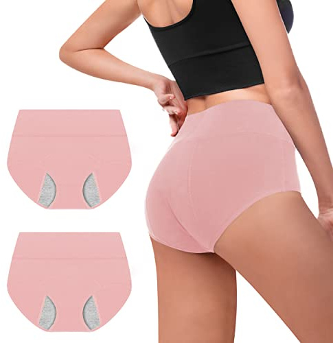 Walifrey Period Pants, Menstrual Underwear for Women, Cotton Knickers Multipack with Leakproof Crotch for Heavy Flow Extra Protection 4XL 2pack Peachy