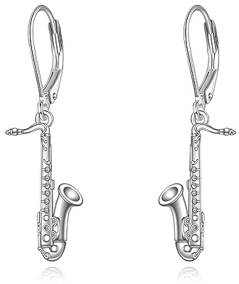 Boucles d'oreilles de sport et de musique en argent sterling pour les amateurs de sport et amateurs de musique - Cadeau pour femme, fille, homme et garçon, 35,4 mm x 7,3 mm, Argent sterling, Pas de