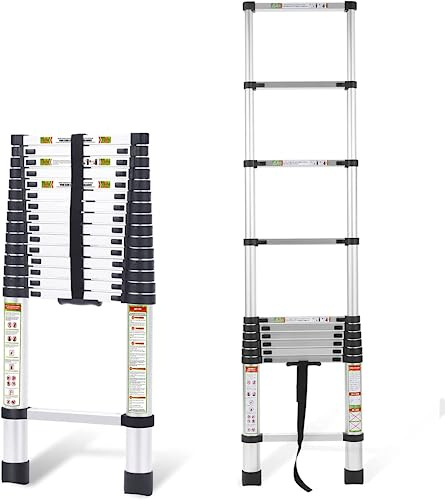 RIKADE Telescoping Ladder 20.3FT & Attic Ladder, Heavy Duty Aluminum with Non-Slip Feet, 330lb Capacity for RV, Attic, Roof & Multi-Surface Use