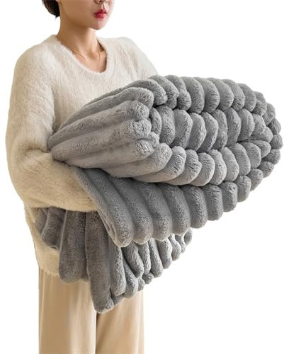 Baketron Kuscheldecke Kaninchen Plüsch Decke， Kunstpelz Fleece Decke，Flauschig Weich Dicke Kaninchen Decke für Bett Sofa Couch Schlafzimmer lässig Decke Tagesdecke Decke （Silber Grau 150x200cm）
